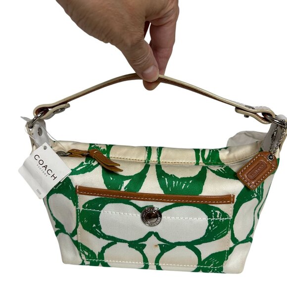 Vintage Coach Green Scribble Signature Hampton Top Handle Pouch Mini Bag Y2K NEW - Picture 1 of 16